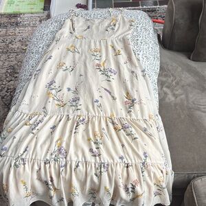 Lulu's Cream Midi Dress with Yellow, Lavender & Pink Floral Print